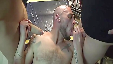 Two horny sluts get off and creampied